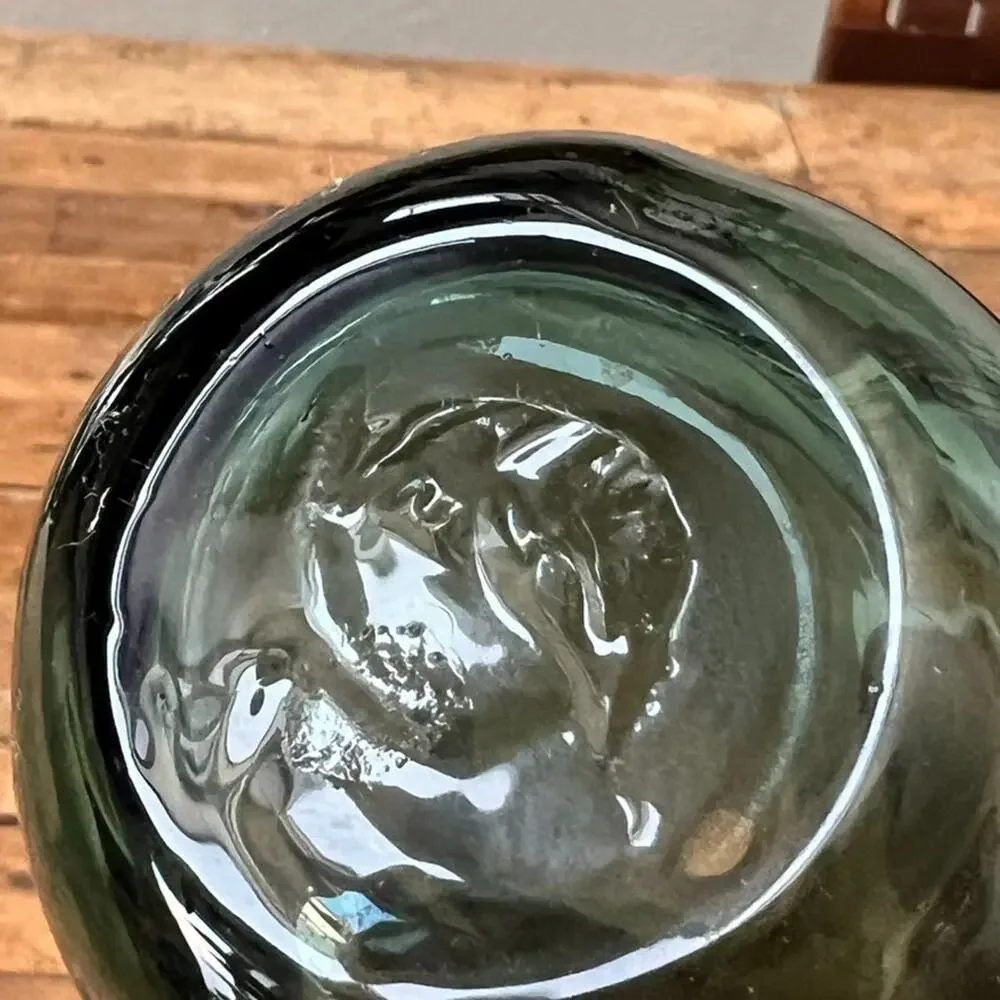 Art Glass Hand Blown Glass Vase 7.4 in Tall Green Irregular